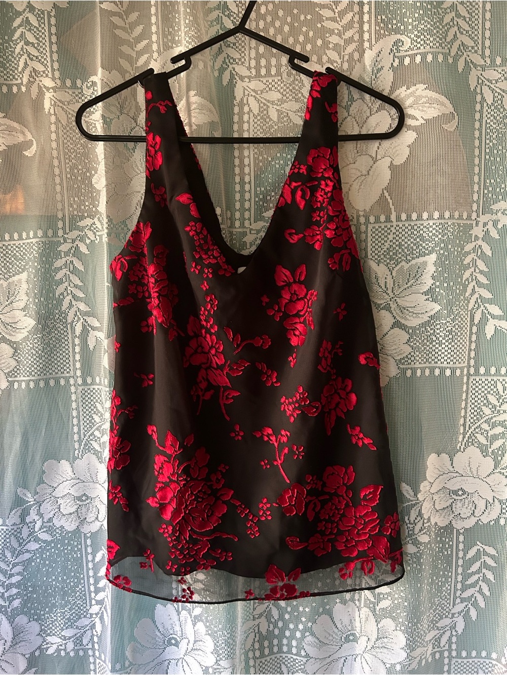 R&M Richards Black Tank with Red Floral Detail
